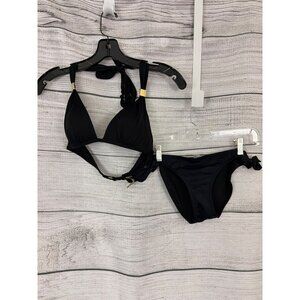 Victorias Secret Black Triangle Bikini Set With Gold Hardware Size XS